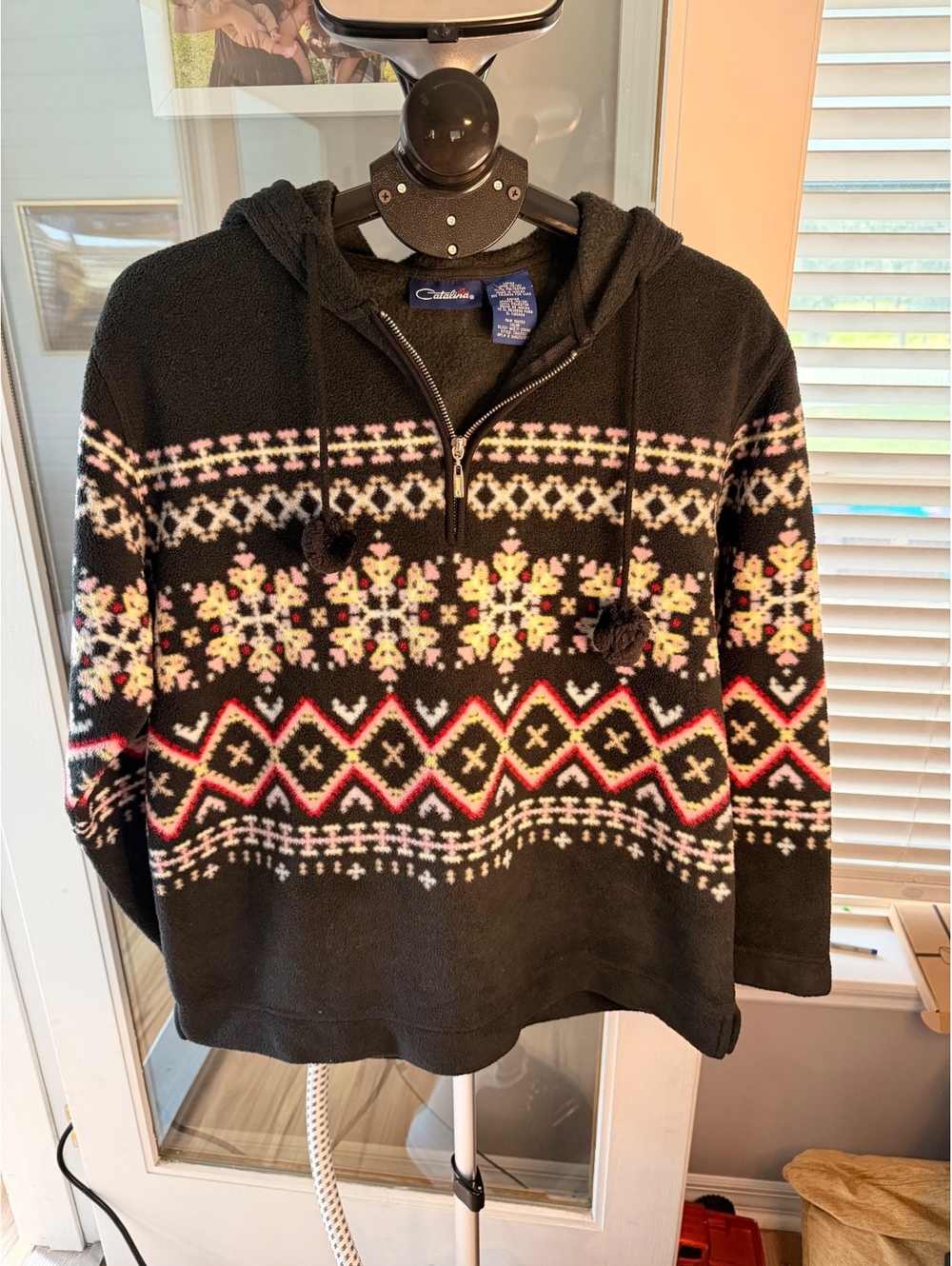 Catalina Black Fair Isle Quarter Zip Hooded Sweater